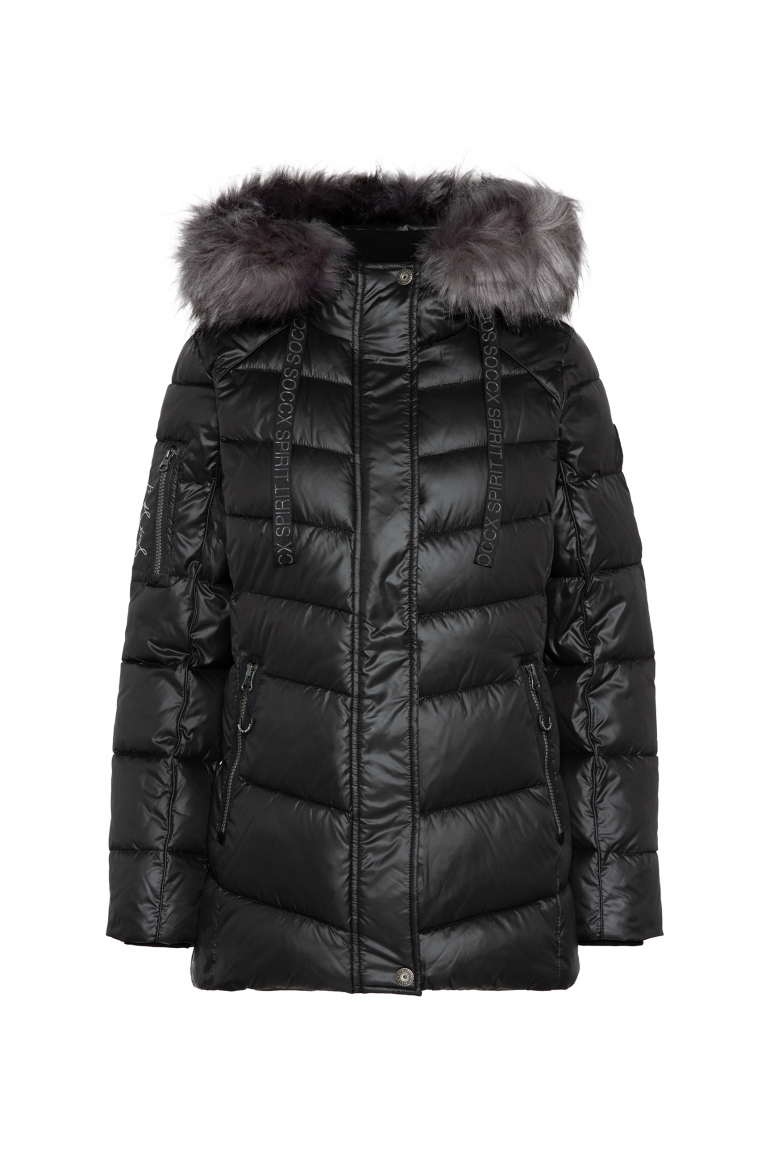 Winterjacke mit Kunstfellkragen und Logo-Tapes 