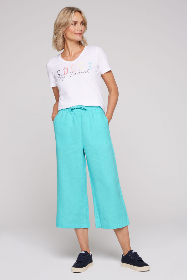 Lněné culottes s elastickým pasem