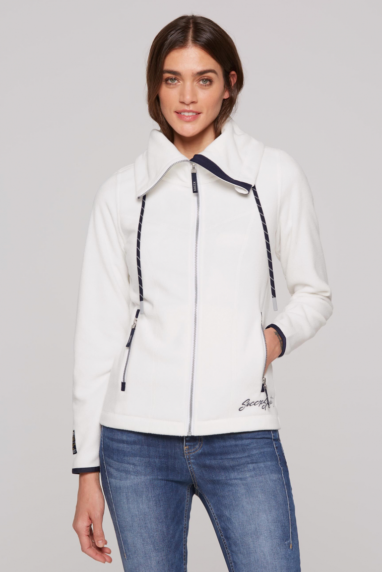 Fleecová bunda s vysokým límcem a potiskem na zádech