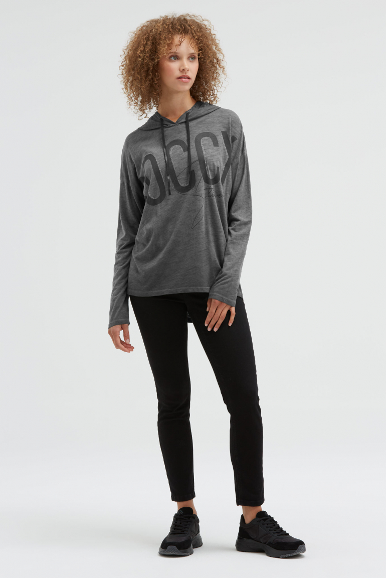 Tričko s dlouhým rukávem, kapucí a artworkem loga