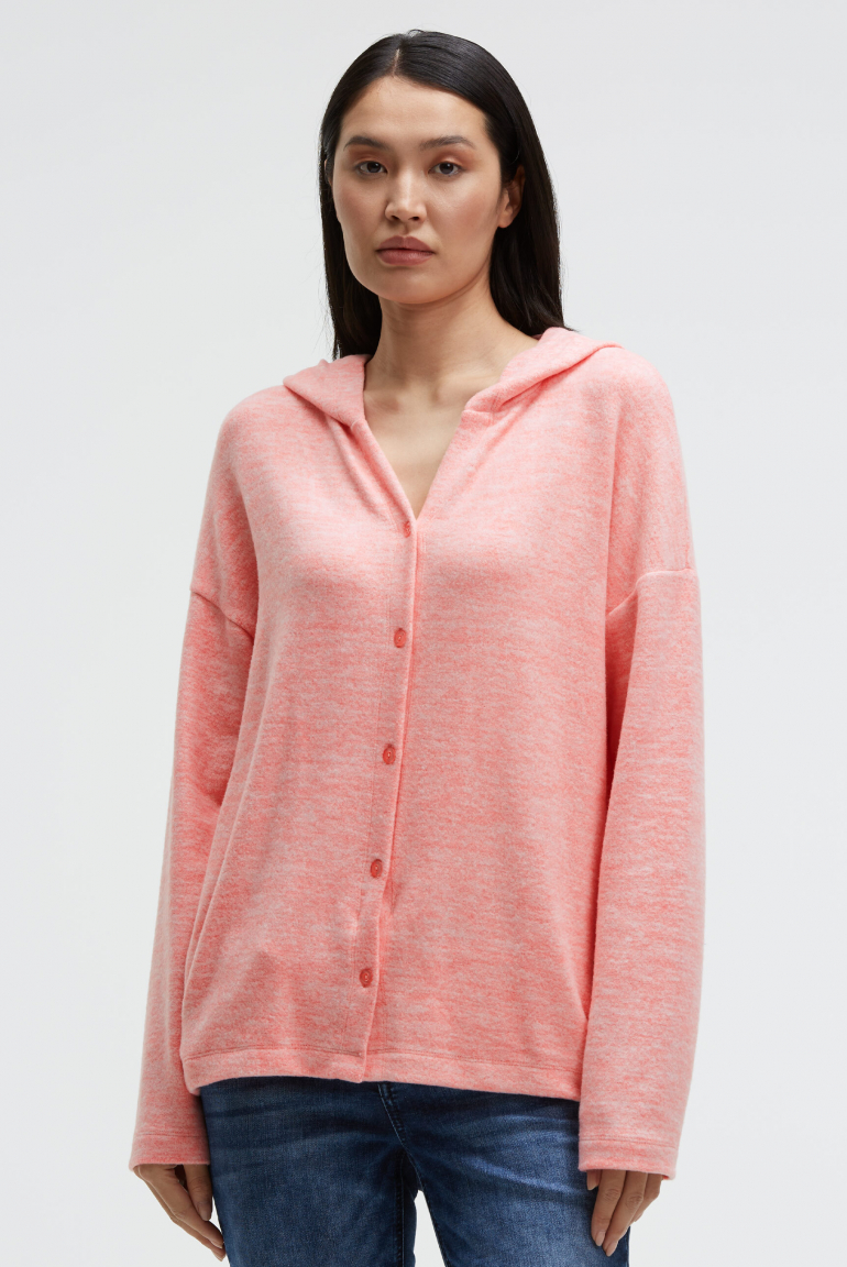 Svetr s kapucí z flaušového úpletu s potiskem na zádech