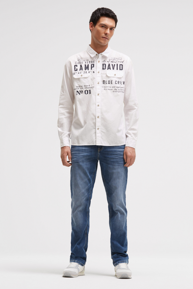 Košile s dlouhým rukávem, klopovými kapsami a potisky