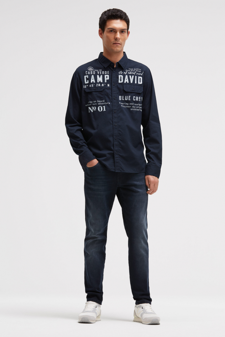 Košile s dlouhým rukávem, klopovými kapsami a potisky