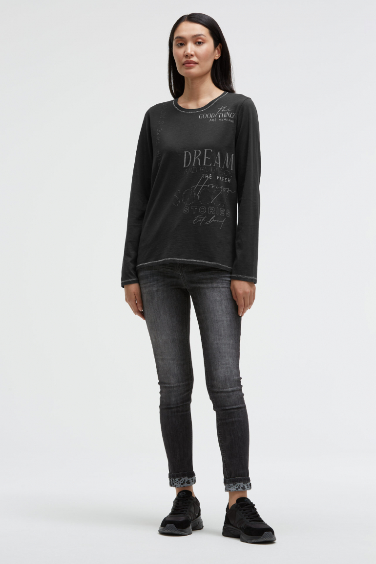 Tričko s dlouhým rukávem s potiskem a ozdobnými kamínky