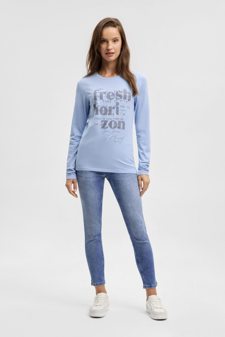 Tričko s dlouhým rukávem a kulatým výstřihem s tištěným nápisem