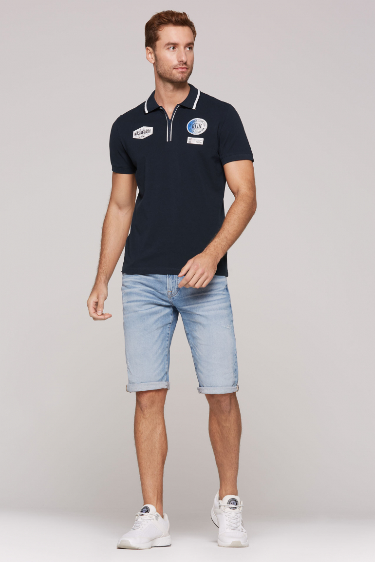 Polo tričko z piké se zipem a nášivkami