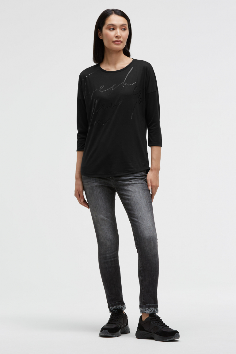 Tričko s kulatým výstřihem, artworkem a zkrácenými rukávy