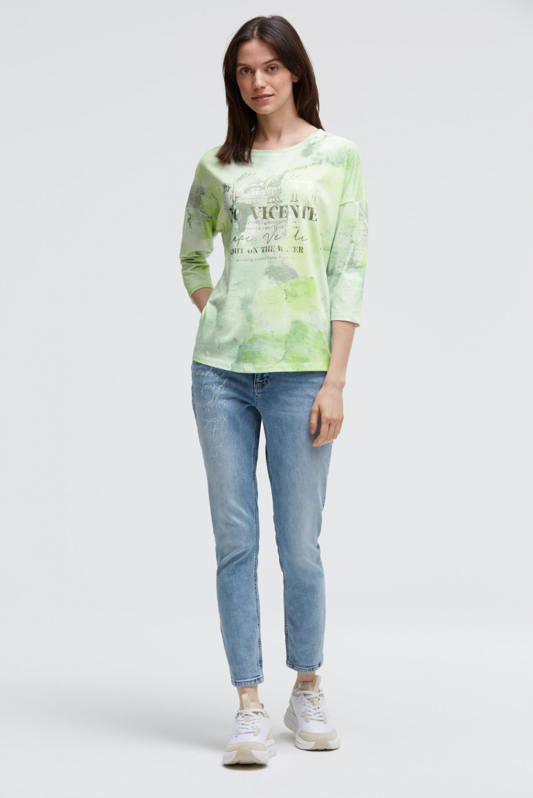 Tričko s batikovým celoplošným potiskem a 3/4 rukávy