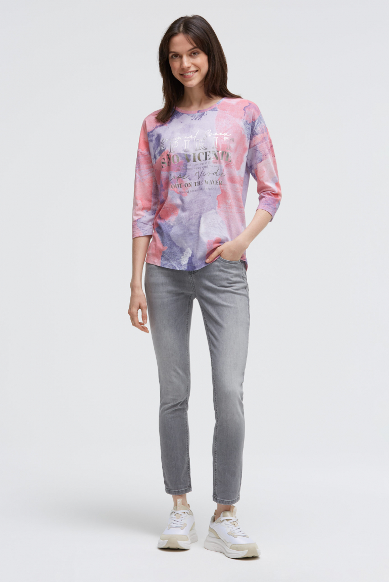 Tričko s batikovým celoplošným potiskem a 3/4 rukávy