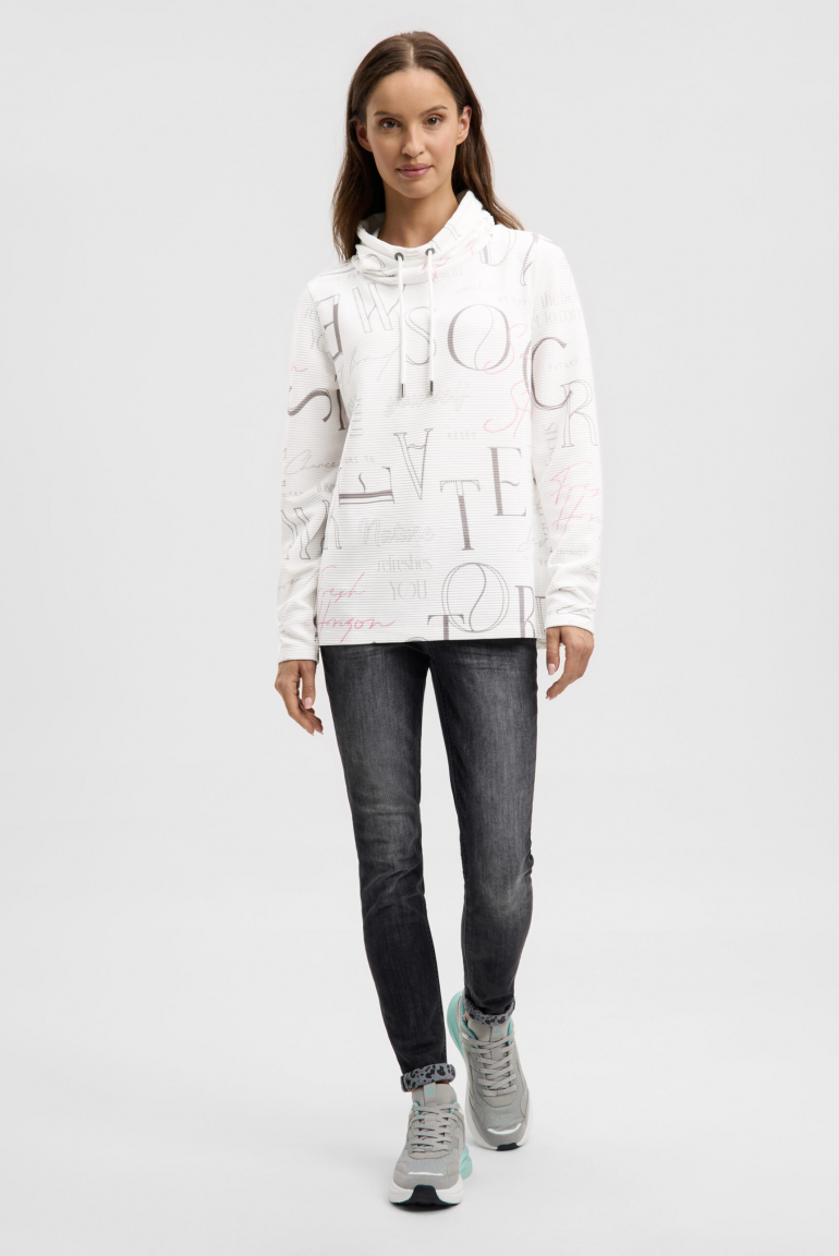 Strukturovaná mikina s vysokým límcem a artworkem