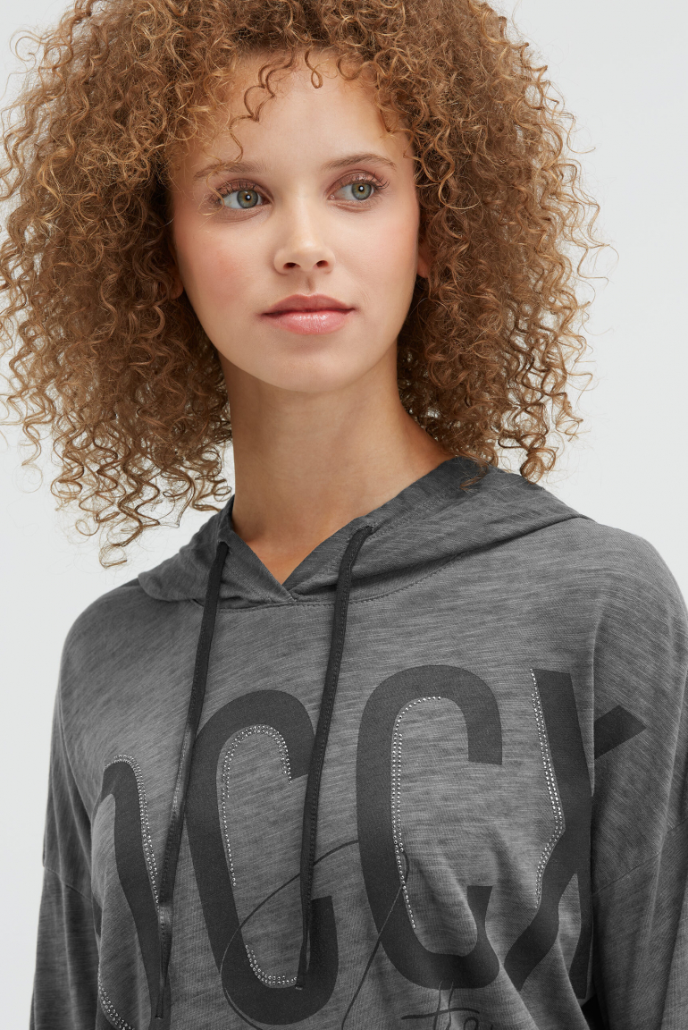 Tričko s dlouhým rukávem, kapucí a artworkem loga