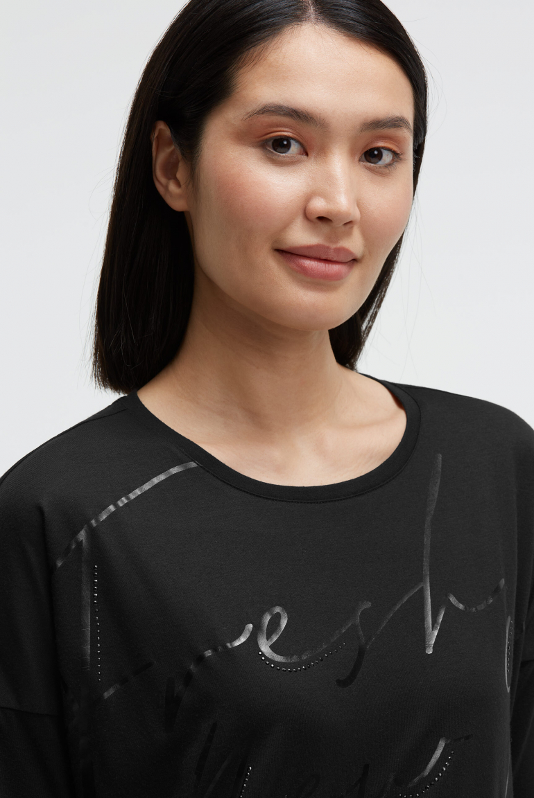 Tričko s kulatým výstřihem, artworkem a zkrácenými rukávy