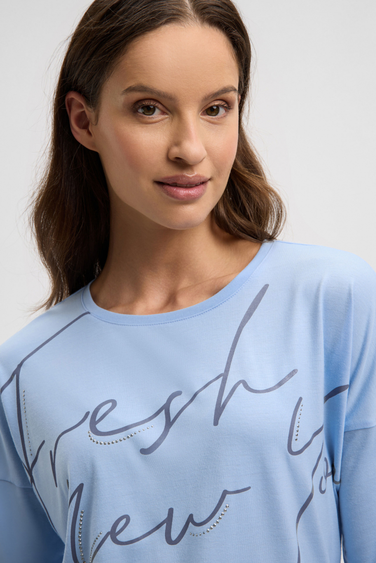 Tričko s kulatým výstřihem, artworkem a zkrácenými rukávy