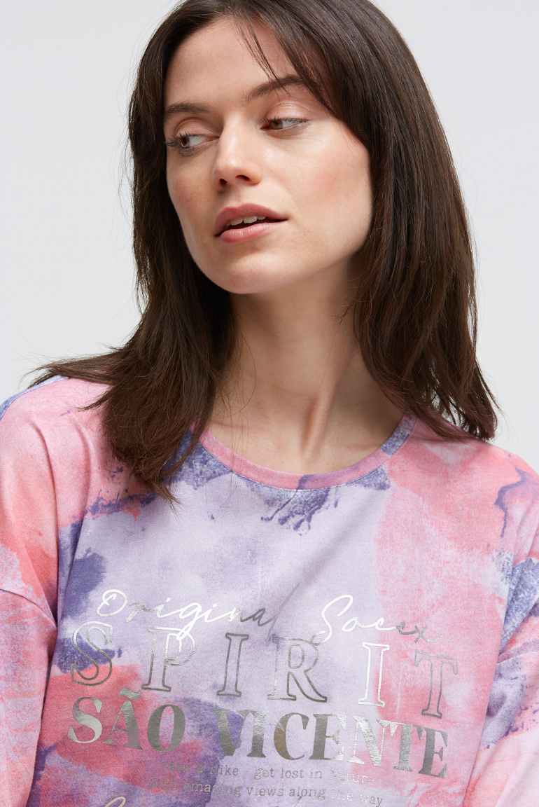 Tričko s batikovým celoplošným potiskem a 3/4 rukávy