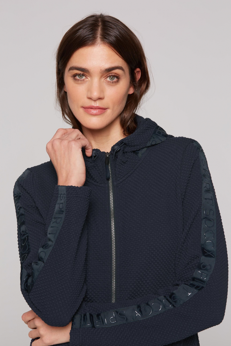 Strukturovaná tepláková bunda s kapucí a páskami s logem