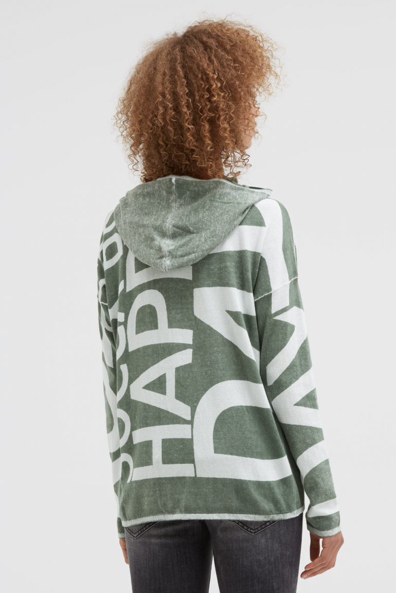 Svetr s kapucí s celoplošným potiskem