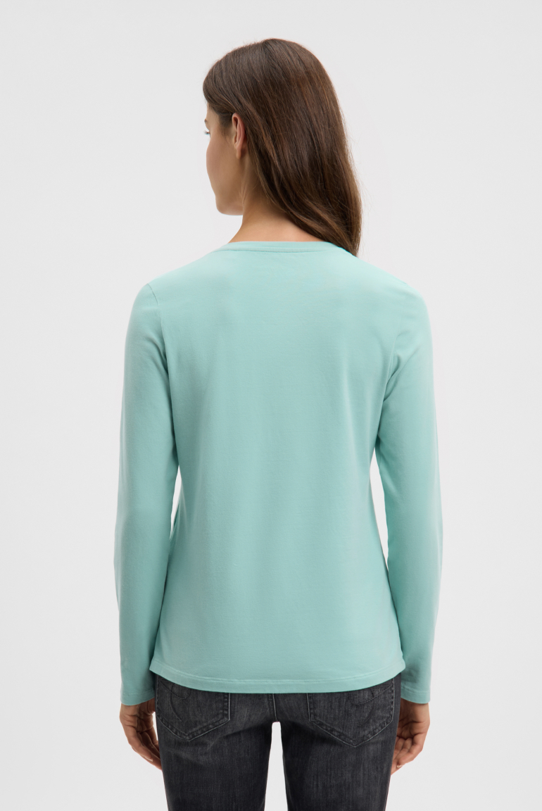 Tričko s dlouhým rukávem, výstřihem do V a tištěným nápisem