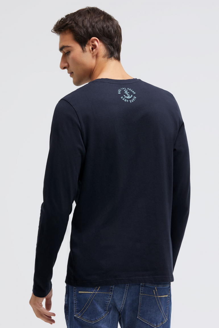 Tričko s dlouhým rukávem, gumovým potiskem a výšivkou