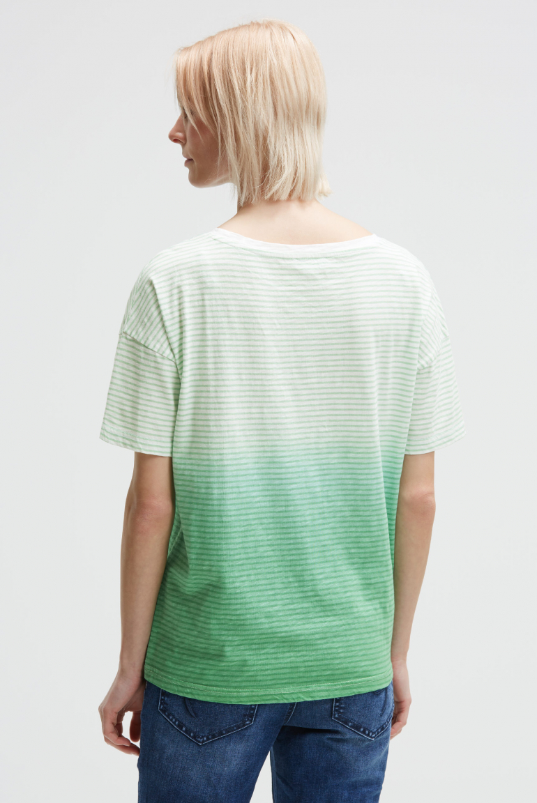 Pruhované tričko s efektem dip-dye a artworkem