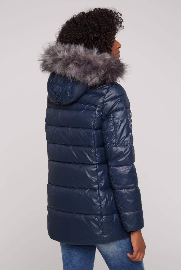 Winterjacke mit Kunstfellkragen und Logo-Tapes