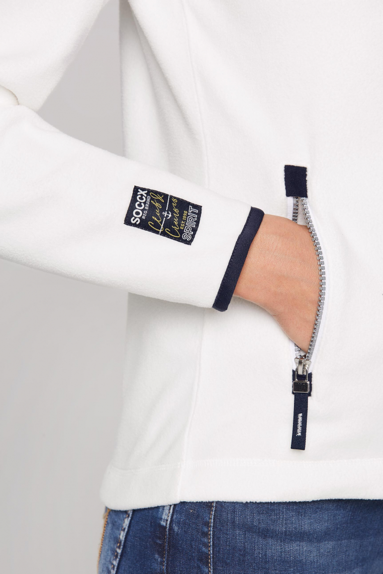 Fleecová bunda s vysokým límcem a potiskem na zádech