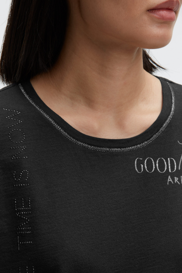 Tričko s dlouhým rukávem s potiskem a ozdobnými kamínky