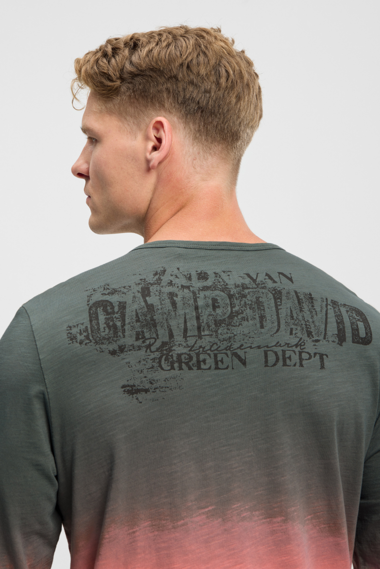 Tričko s dlouhým rukávem, efektem dip dye a potiskem na zádech