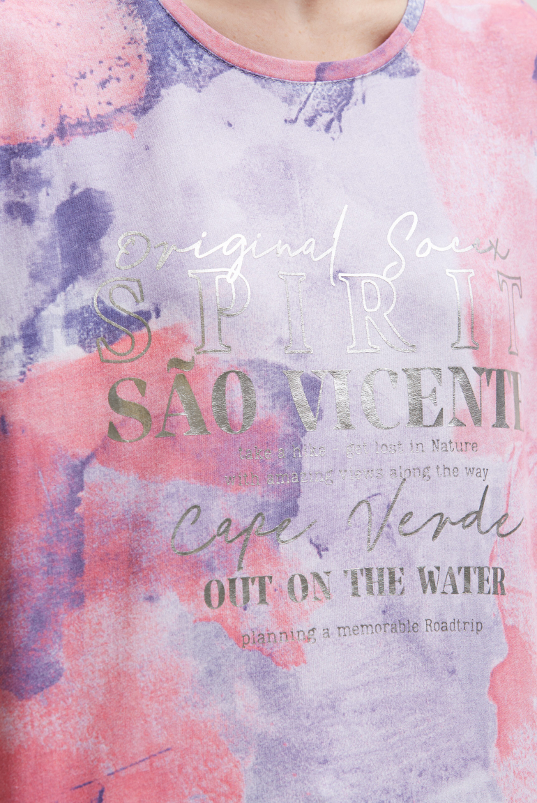 Tričko s batikovým celoplošným potiskem a 3/4 rukávy