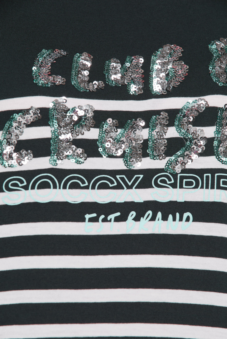 Pruhované tričko s flitrovým nápisem