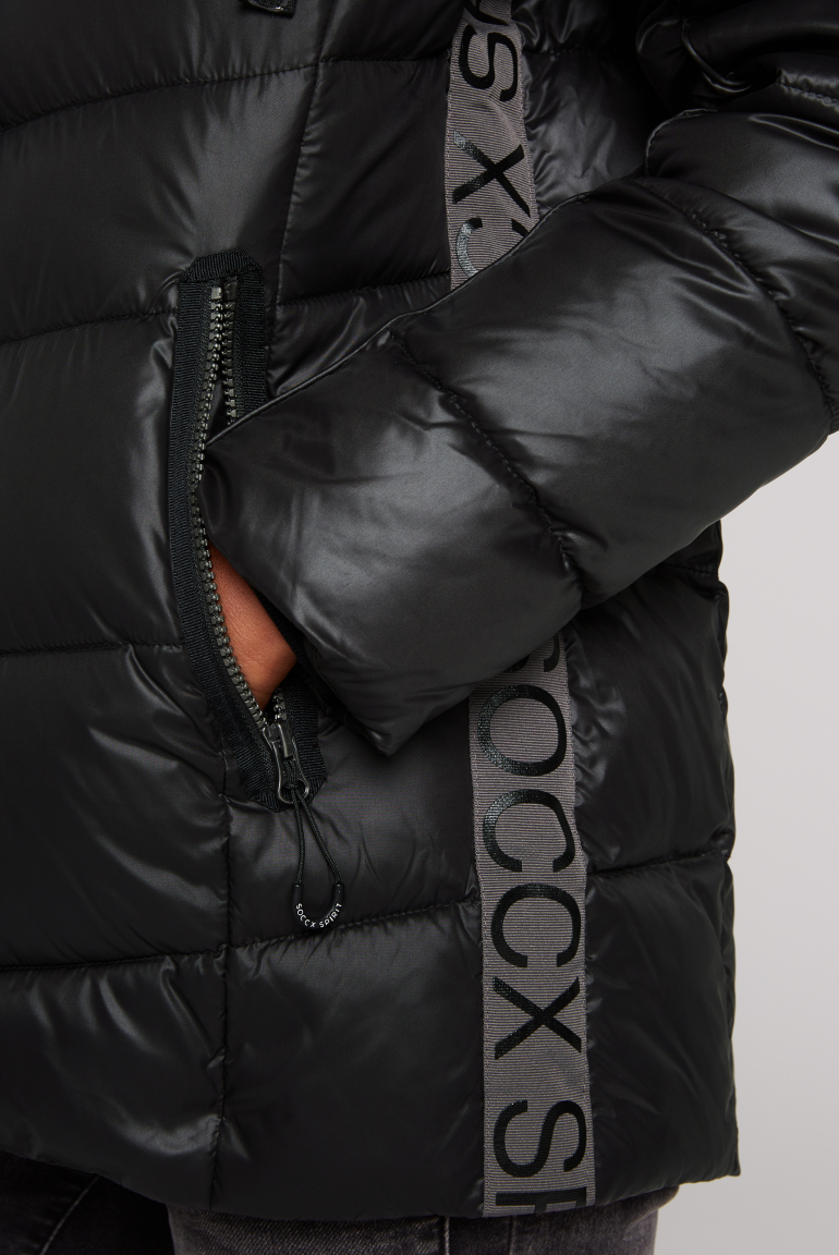 Winterjacke mit Kunstfellkragen und Logo-Tapes