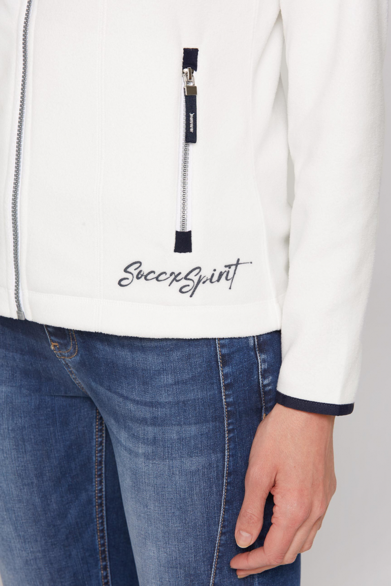 Fleecová bunda s vysokým límcem a potiskem na zádech