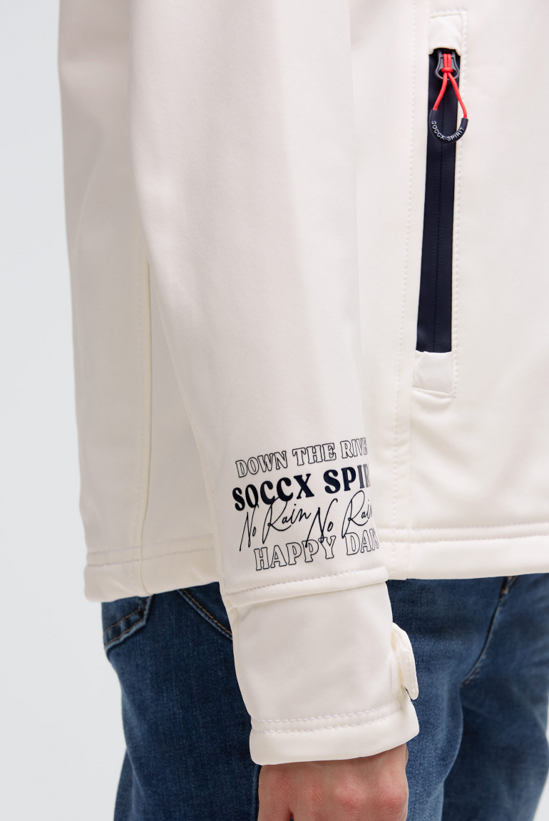 Softshellová bunda s kapucí a lesklými potisky