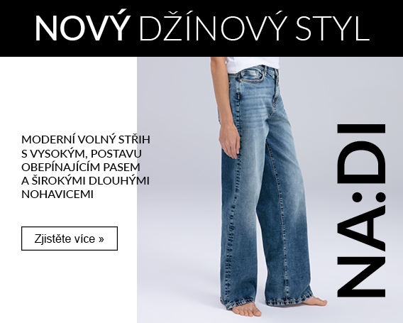 Teaser na nový džínový styl s moderním volným střihem, vysokým pasem a širokými dlouhými nohavicemi.